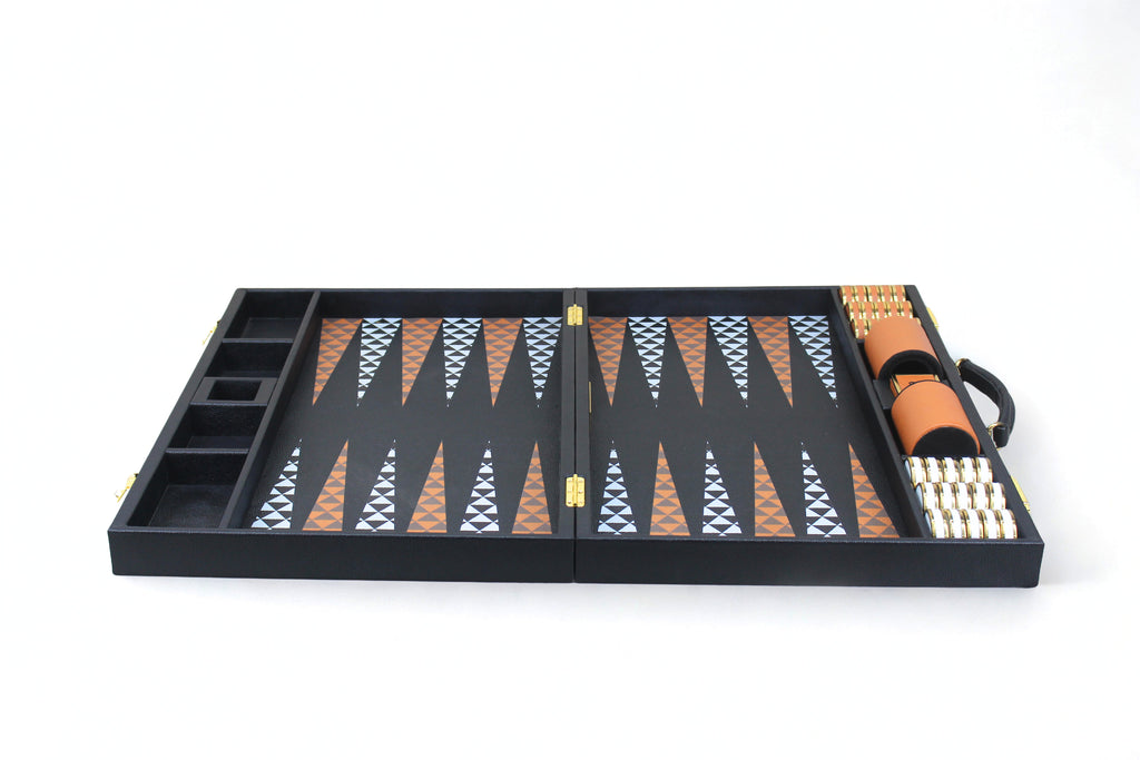 Jet Black & Orange Backgammon Set