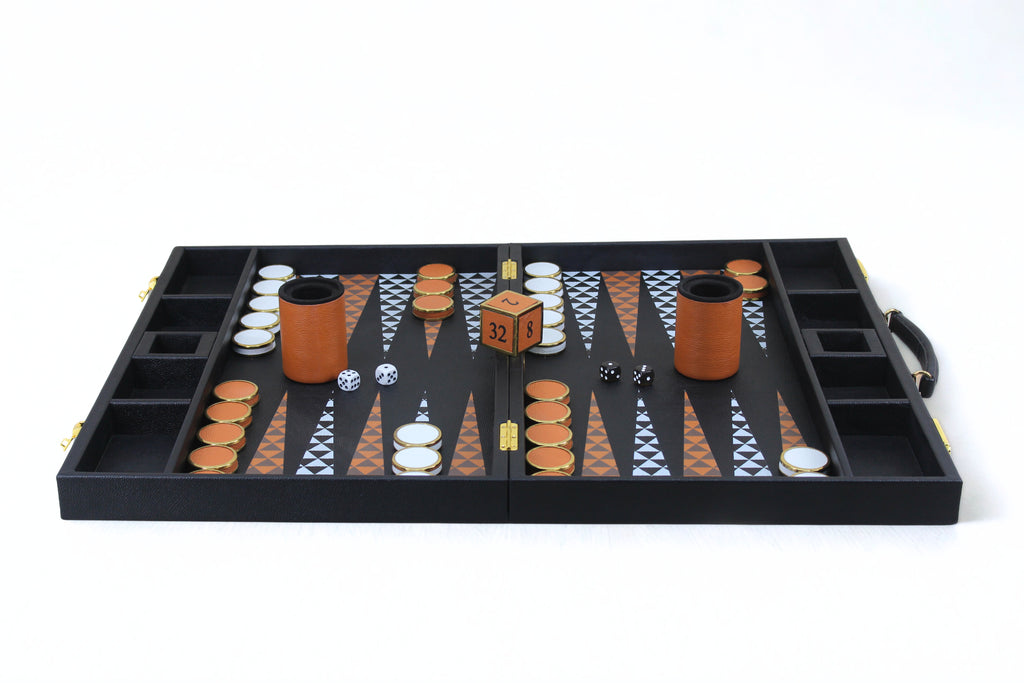 Jet Black & Orange Backgammon Set