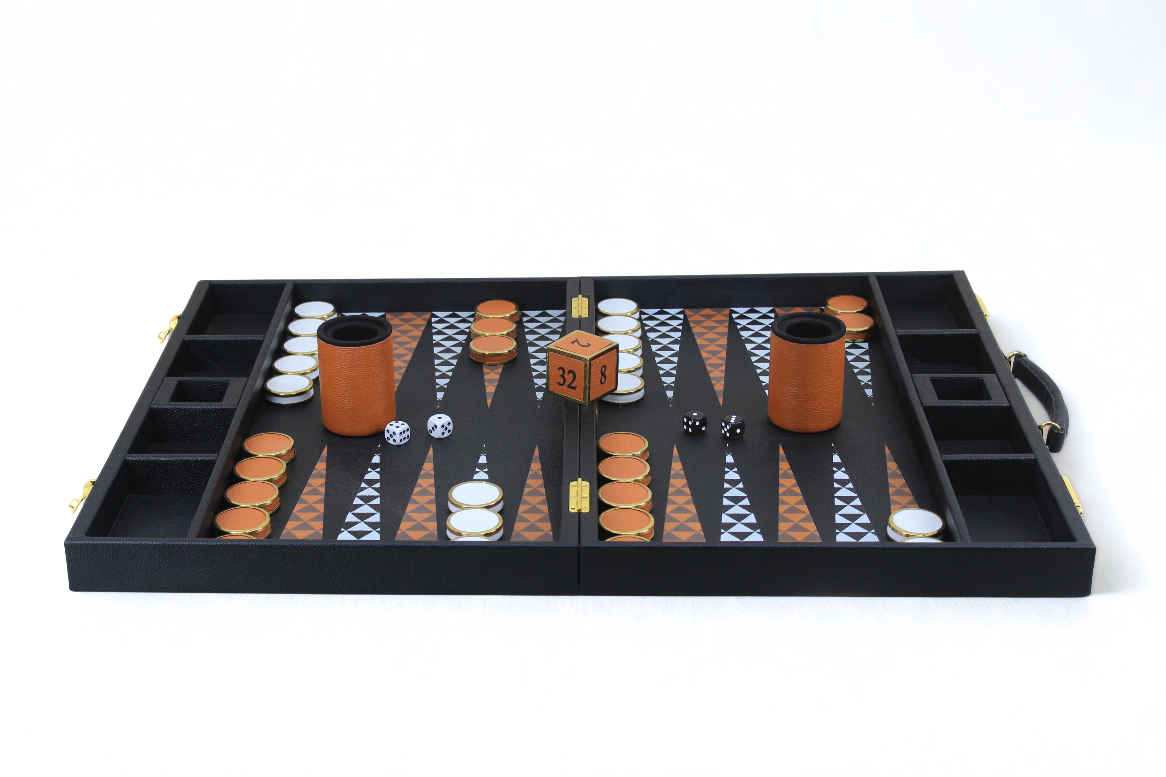 Jet Black & Orange Backgammon Set