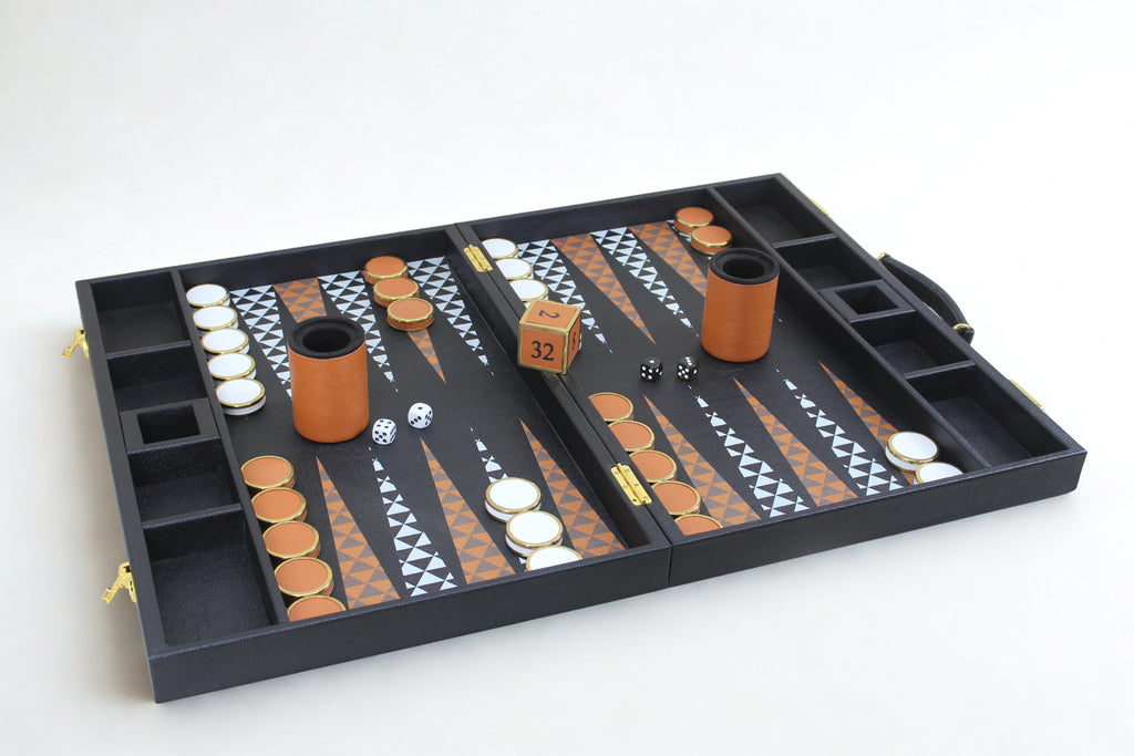 Jet Black & Orange Backgammon Set