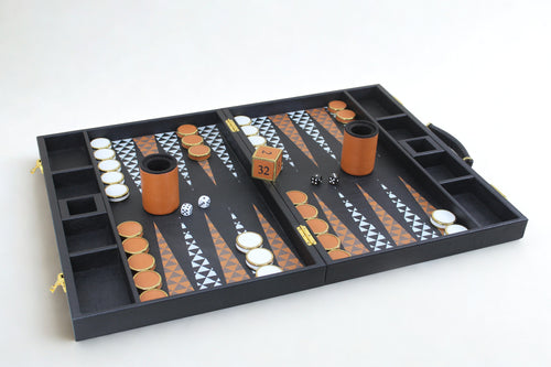 Jet Black & Orange Backgammon Set
