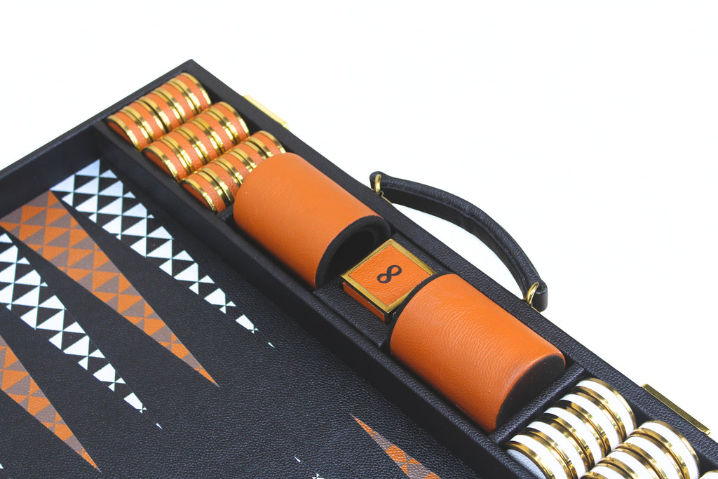 Jet Black & Orange Backgammon Set