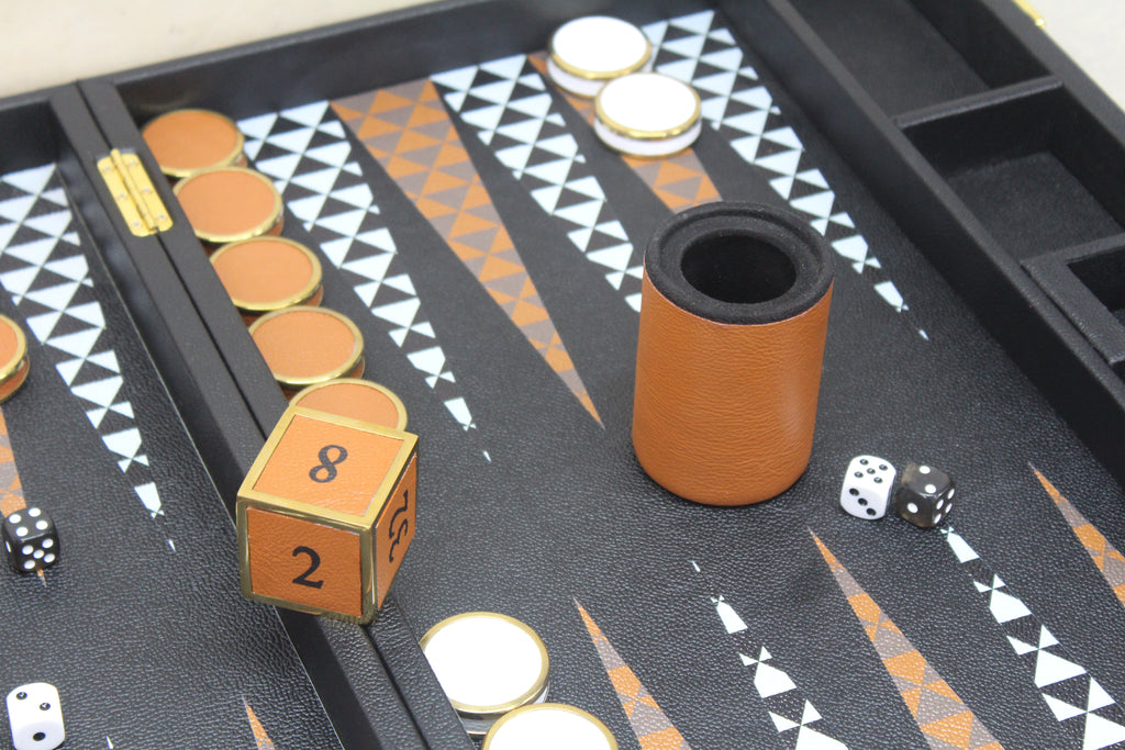 Jet Black & Orange Backgammon Set